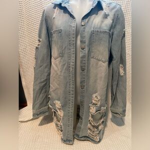 American Bazi Oversized Light Denim Distressed Jacket Size Medium
